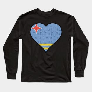 Aruban Jigsaw Puzzle Heart Design - Gift for Aruban With Aruba Roots Long Sleeve T-Shirt